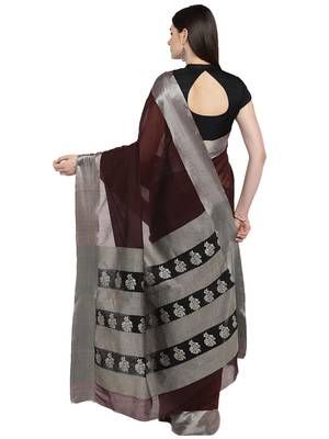 Brown woven polycotton saree with blouse 2