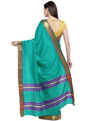 Green woven poly silk saree with blouse 2
