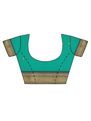 Green woven poly silk saree with blouse 3