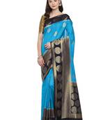 Blue woven poly silk saree with blouse