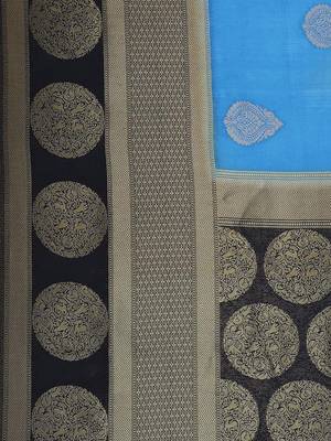 Blue woven poly silk saree with blouse 4