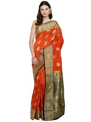 Red woven art silk saree with blouse 1
