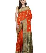Red woven art silk saree with blouse