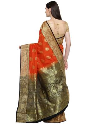 Red woven art silk saree with blouse 2