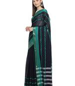 Navy blue woven polycotton saree with blouse