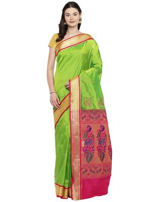 Green woven art silk saree with blouse 1