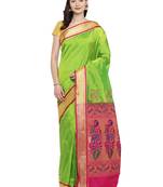 Green woven art silk saree with blouse