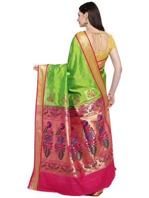 Green woven art silk saree with blouse 2