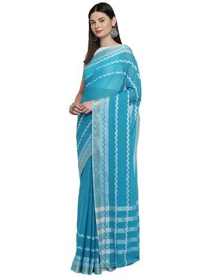 Blue woven polycotton saree with blouse 1