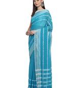 Blue woven polycotton saree with blouse