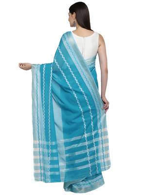Blue woven polycotton saree with blouse 2