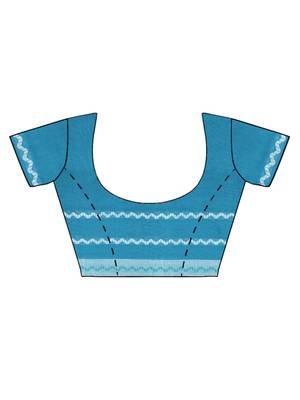 Blue woven polycotton saree with blouse 3