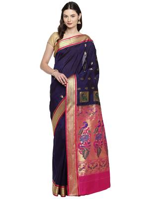 Purple woven poly silk saree with blouse 1