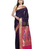 Purple woven poly silk saree with blouse
