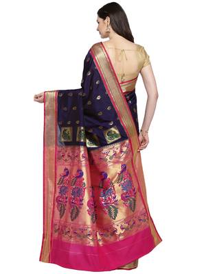 Purple woven poly silk saree with blouse 2