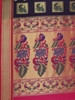 Purple woven poly silk saree with blouse 4