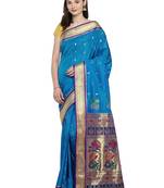 Blue woven art silk saree with blouse