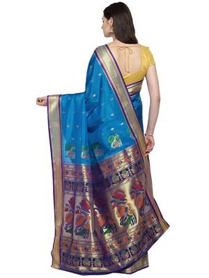 Blue woven art silk saree with blouse 2
