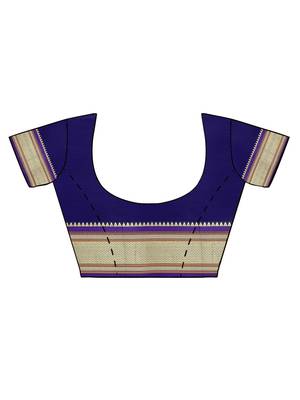 Blue woven art silk saree with blouse 3