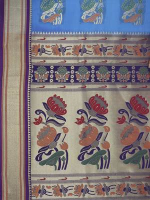 Blue woven art silk saree with blouse 4