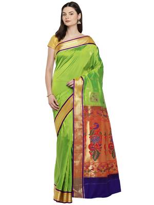 Green woven art silk saree with blouse 1
