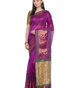 Purple woven polycotton saree with blouse