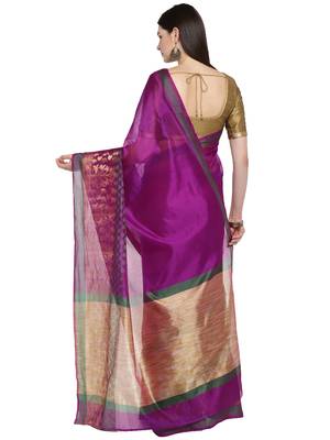Purple woven polycotton saree with blouse 2