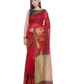 Red woven polycotton saree with blouse