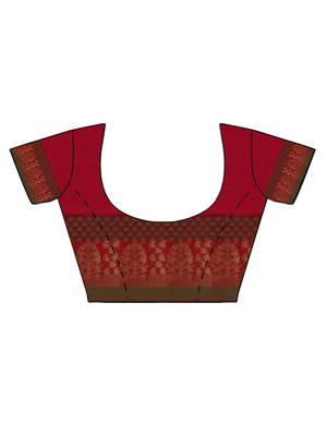 Red woven polycotton saree with blouse 3