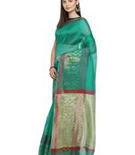 Green woven polycotton saree with blouse