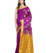 Purple embroidered satin saree with blouse