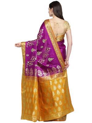 Purple embroidered satin saree with blouse 2