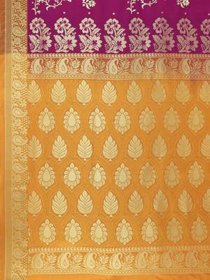 Purple embroidered satin saree with blouse 4