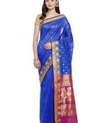Blue woven poly silk saree with blouse