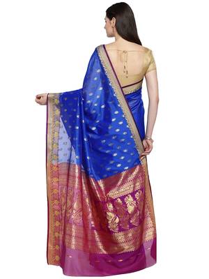Blue woven poly silk saree with blouse 2