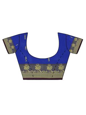 Blue woven poly silk saree with blouse 3