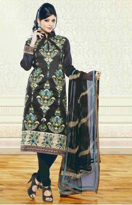 black embroidered semi stitched ethnic-suits with maching dupatta 1