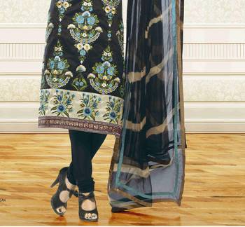 black embroidered semi stitched ethnic-suits with maching dupatta 2