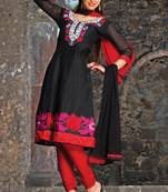 black embroidered semi stitched ethnic-suits with maching dupatta