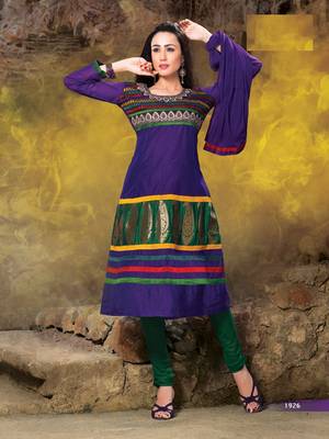 purple embroidered semi stitched ethnic-suits with maching dupatta 1