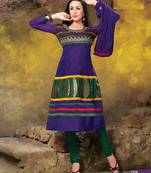 purple embroidered semi stitched ethnic-suits with maching dupatta