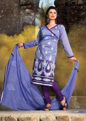 purple embroidered semi stitched ethnic-suits with maching dupatta 1