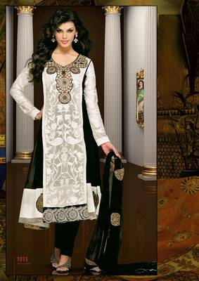 multicolor embroidered semi stitched ethnic-suits with maching dupatta 1