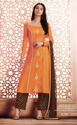 peach embroidered semi stitched ethnic-suits with maching dupatta 1
