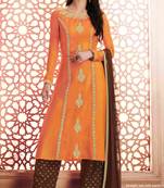 peach embroidered semi stitched ethnic-suits with maching dupatta