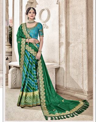 Green embroidered silk blend saree with blouse 2