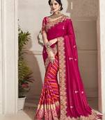 Pink embroidered silk blend saree with blouse