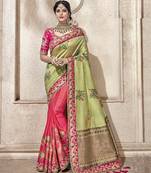 Multicolor embroidered silk blend saree with blouse