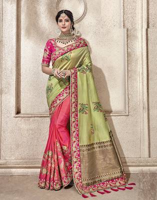 Multicolor embroidered silk blend saree with blouse 2