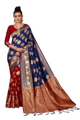 Red woven art silk sarees saree with blouse 1